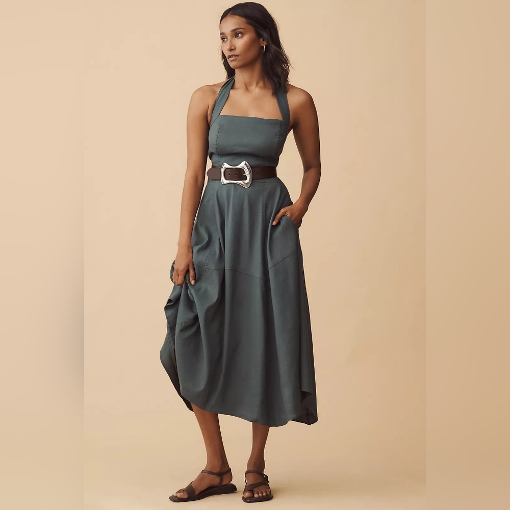 NWT By Anthropologie Stretch Linen Halter Midi Dress